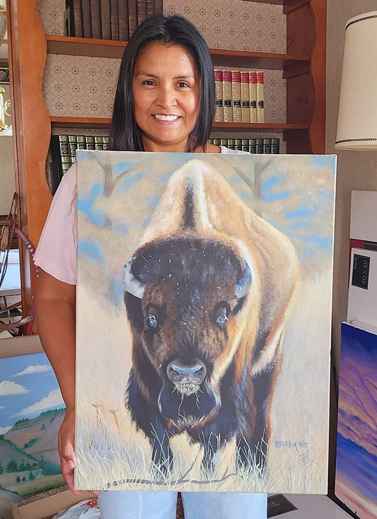 Rhoda Dutchak with her hand-painted bison